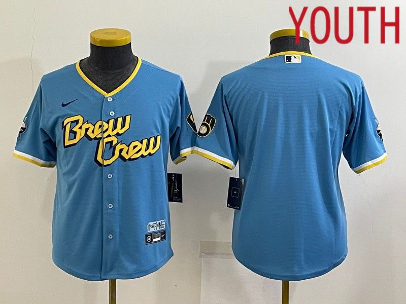 Youth Milwaukee Brewers Blank Blue City Edition Game Nike 2022 MLB Jersey->women mlb jersey->Women Jersey